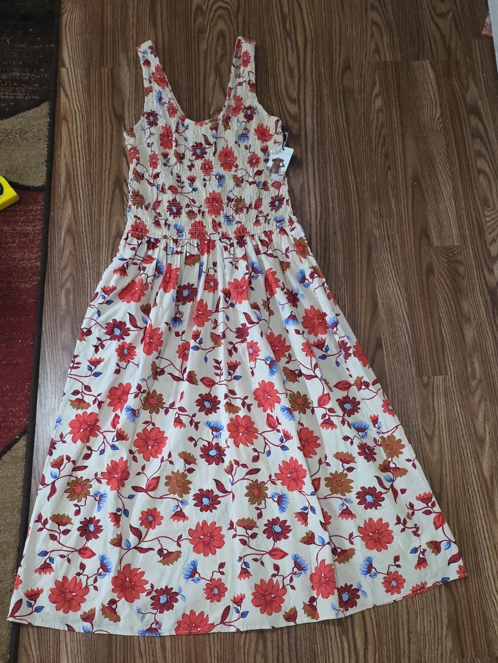 Sincerely Jules Cream Maxi Dress with Red & Blue Floral Print